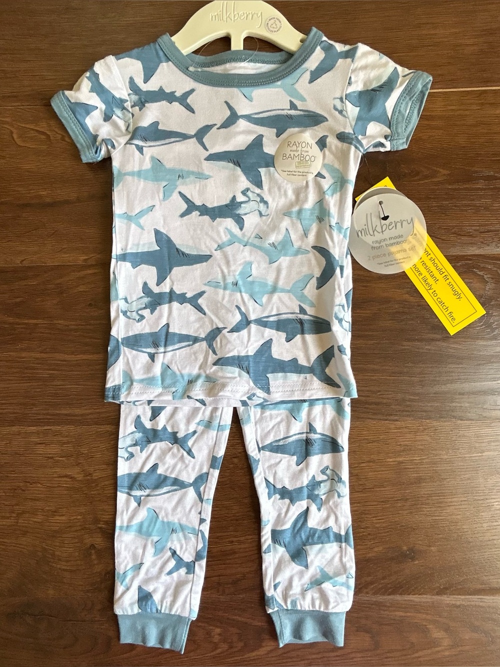 Milkberry Short Sleeve and Pants Bamboo Pajama Set Sharks 18m